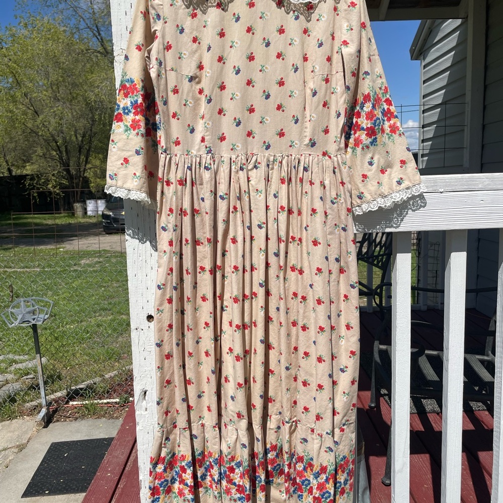 Vintage 30’s Handmade Prairie Peasant Maxi Dress Micro Floral Bow Cottage-core